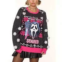 Light-Up Ghost Face You’re Cute When Scared Christmas Sweater