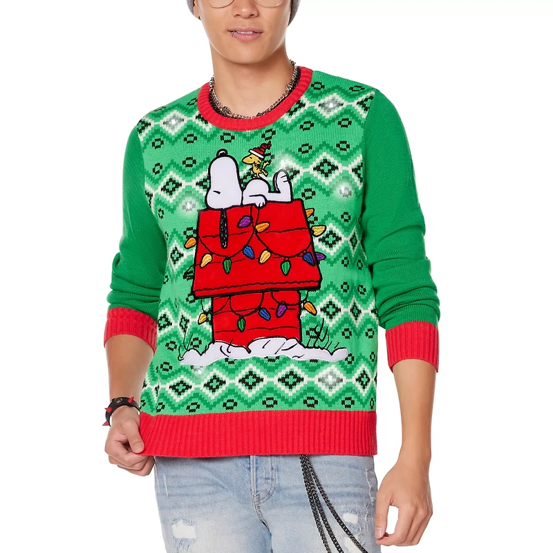 Light-Up Snoopy Dog House Ugly Christmas Sweater - Peanuts