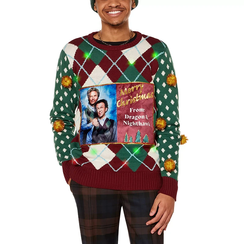 Light-Up Merry Christmas Dragon and Nighthawk Sweater - Step Brothers