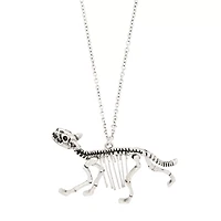 Silvertone Dino Skeleton Necklace