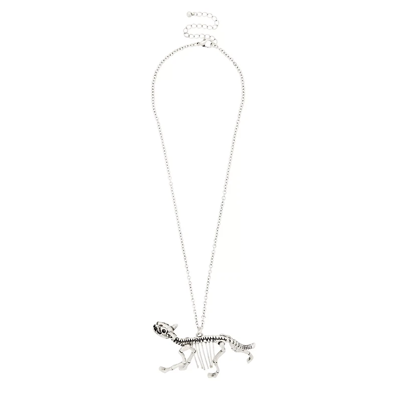 Silvertone Dino Skeleton Necklace