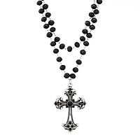 Beaded Black Cross Pendant Necklace