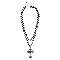 Beaded Black Cross Pendant Necklace