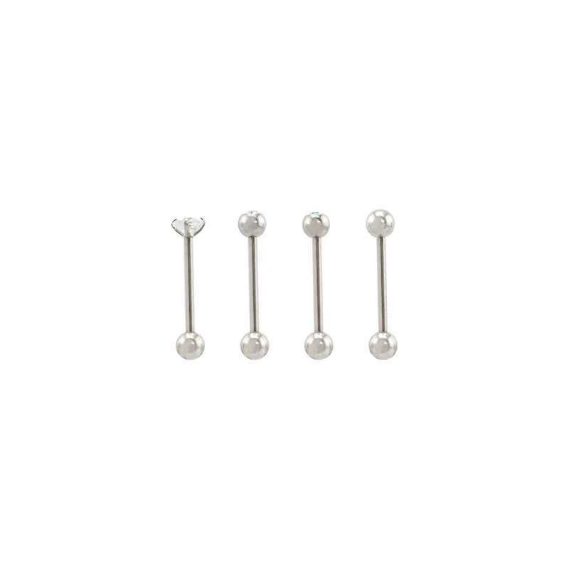 Multi-Pack CZ Silvertone Bezel and Prong Barbells 4 Pack - 14 Gauge