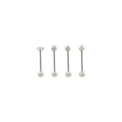 Multi-Pack CZ Silvertone Bezel and Prong Barbells 4 Pack - 14 Gauge
