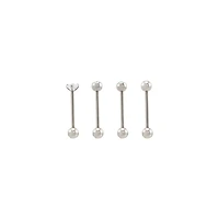 Multi-Pack CZ Silvertone Bezel and Prong Barbells 4 Pack - 14 Gauge