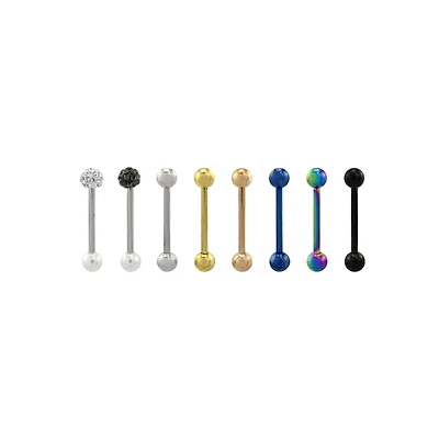 Multi-Pack Silvertone Goldtone Multi-Color and Black Barbells 8 Pack - 14 Gauge