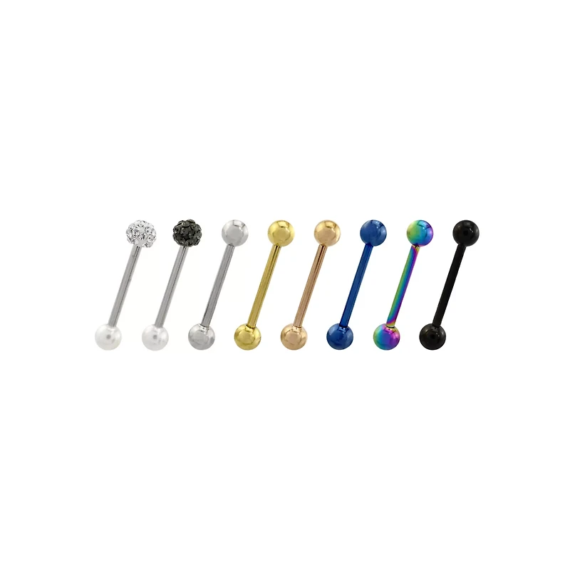 Multi-Pack Silvertone Goldtone Multi-Color and Black Barbells 8 Pack - 14 Gauge