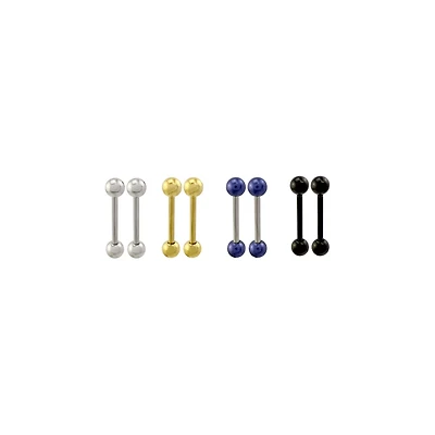 Multi-Pack Silvertone Goldtone Blue and Black Barbells 8 Pack - 14 Gauge