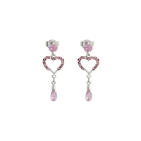 Silvertone and Pink CZ Heart Dangle Stud Earrings