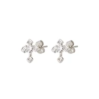 CZ Silvertone Cross Stud Earrings