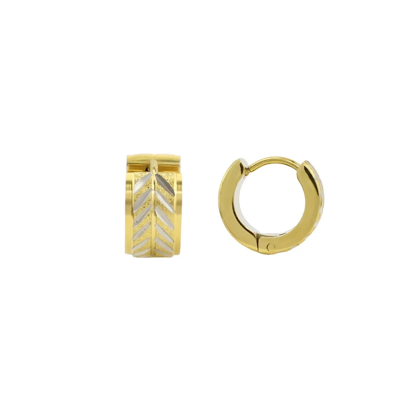 Goldtone and Silvertone Chevron Pattern Huggie Hoop Earrings