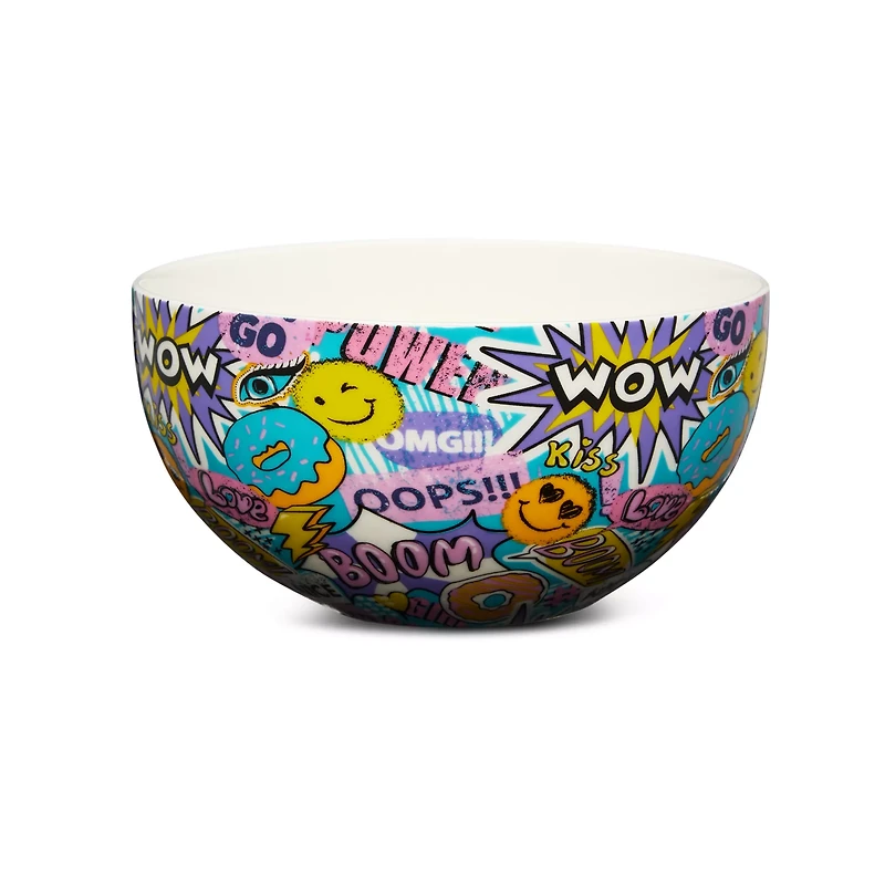 Smiley Face Comic Print Ramen Bowl with Spoon