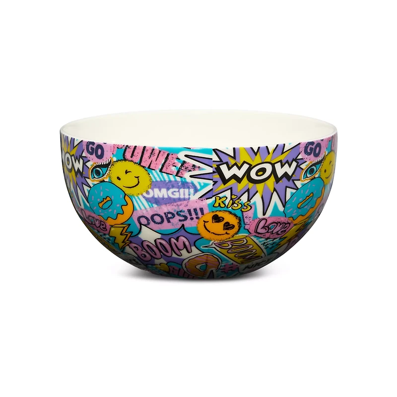 Smiley Face Comic Print Ramen Bowl with Spoon