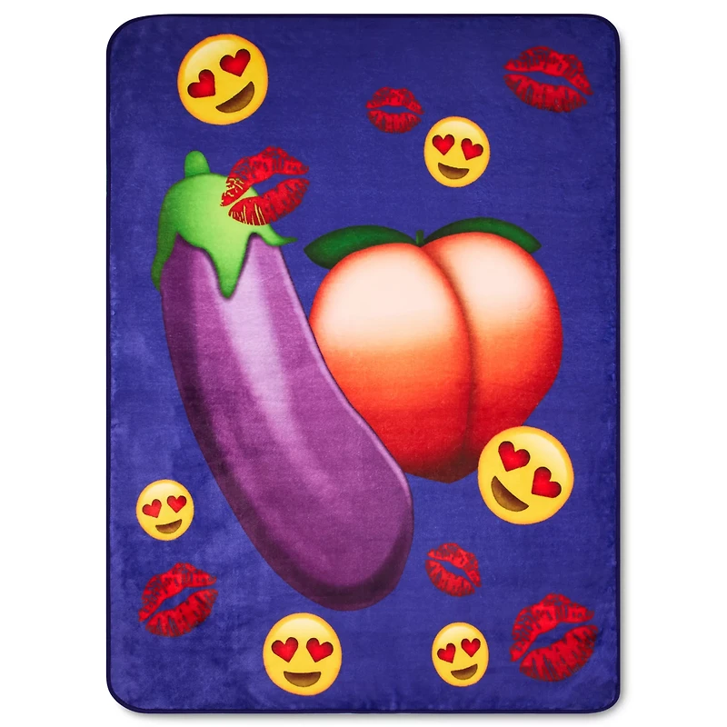 Eggplant and Peach Emoji Fleece Blanket