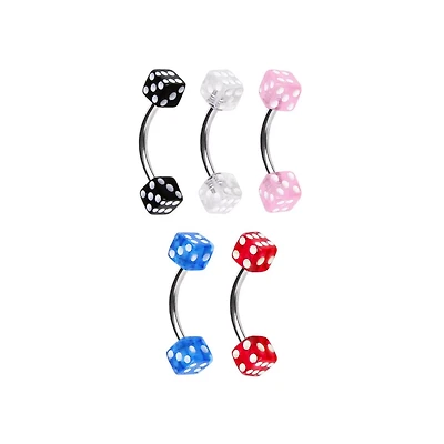 Multi-Pack Colored Dice Curved Barbells 5 Pack - 16 Gauge