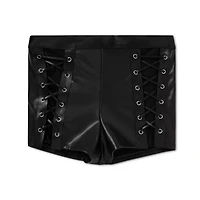 Black Faux Leather Lace-Up Booty Shorts