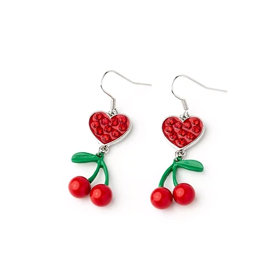 CZ Cherry Heart Dangle Earrings