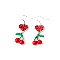 CZ Cherry Heart Dangle Earrings