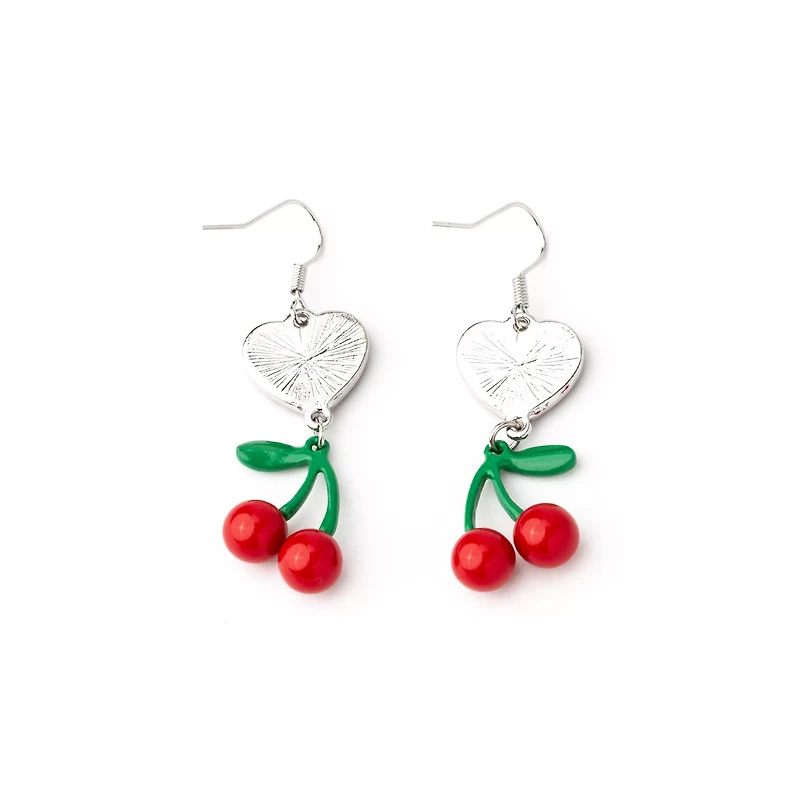 CZ Cherry Heart Dangle Earrings
