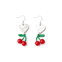 CZ Cherry Heart Dangle Earrings