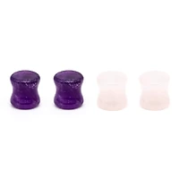 Multi-Pack Rose Quartz and Amethyst Stone Plugs - 2 Pair