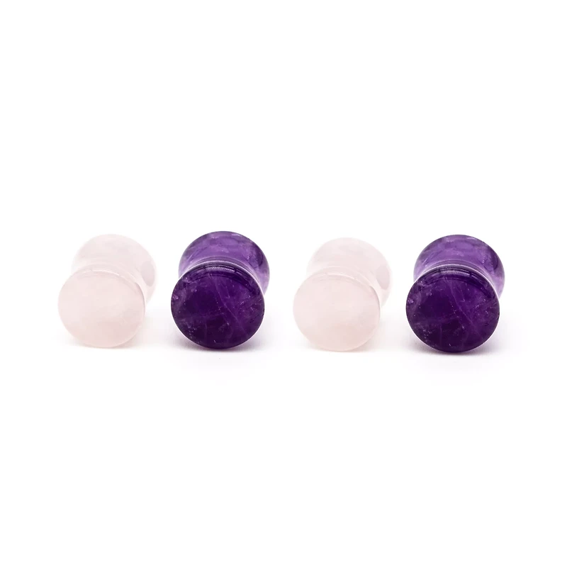 Multi-Pack Rose Quartz and Amethyst Stone Plugs - 2 Pair