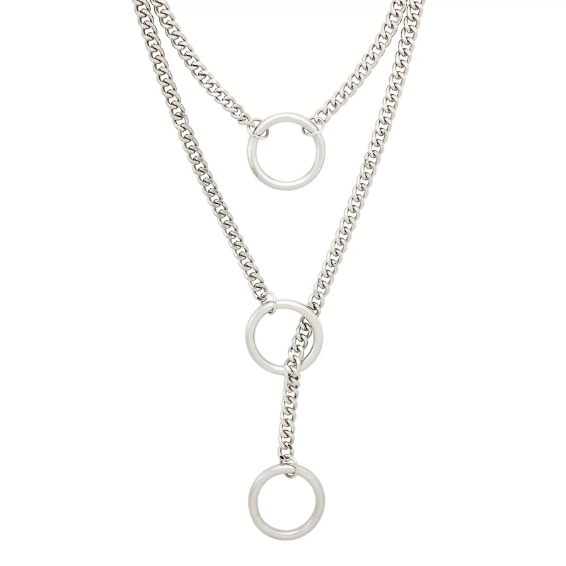 Triple Layer Silvertone O Ring Necklace