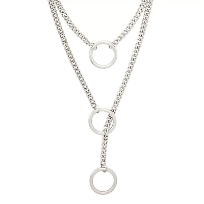 Triple Layer Silvertone O Ring Necklace