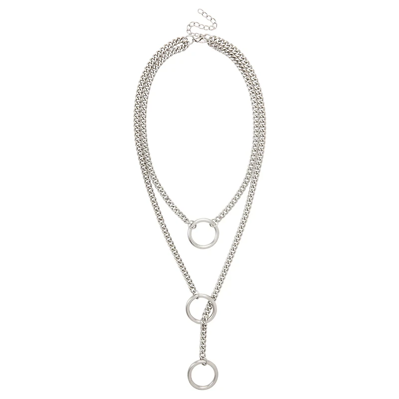 Triple Layer Silvertone O Ring Necklace