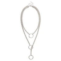 Triple Layer Silvertone O Ring Necklace