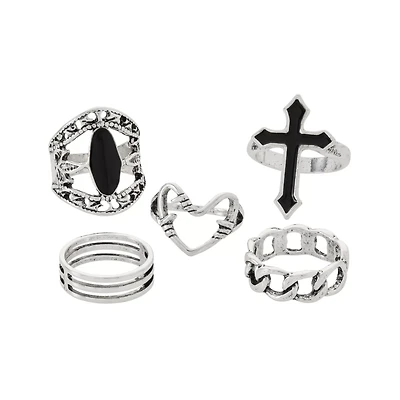 Multi-Pack Cross and Twist Heart Rings - 5 Pack