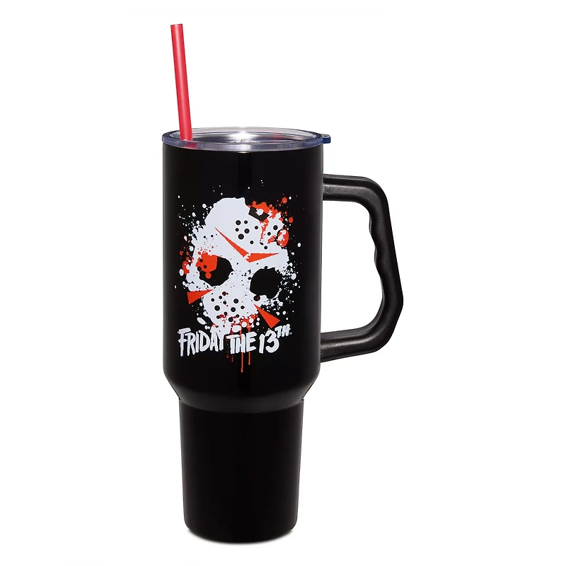 Friday the 13th Jason Splatter Mask Travel Tumbler with Straw - 40 oz.