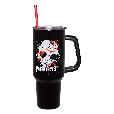 Friday the 13th Jason Splatter Mask Travel Tumbler with Straw - 40 oz.