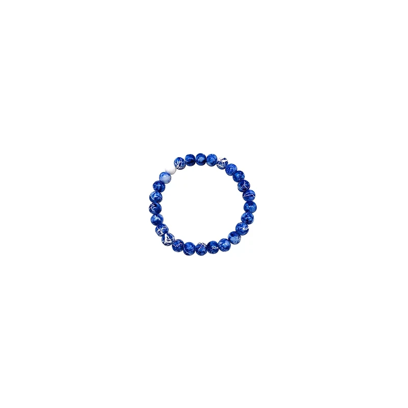 Royal Blue and White Marble Long Distance Bracelets - 2 Pack