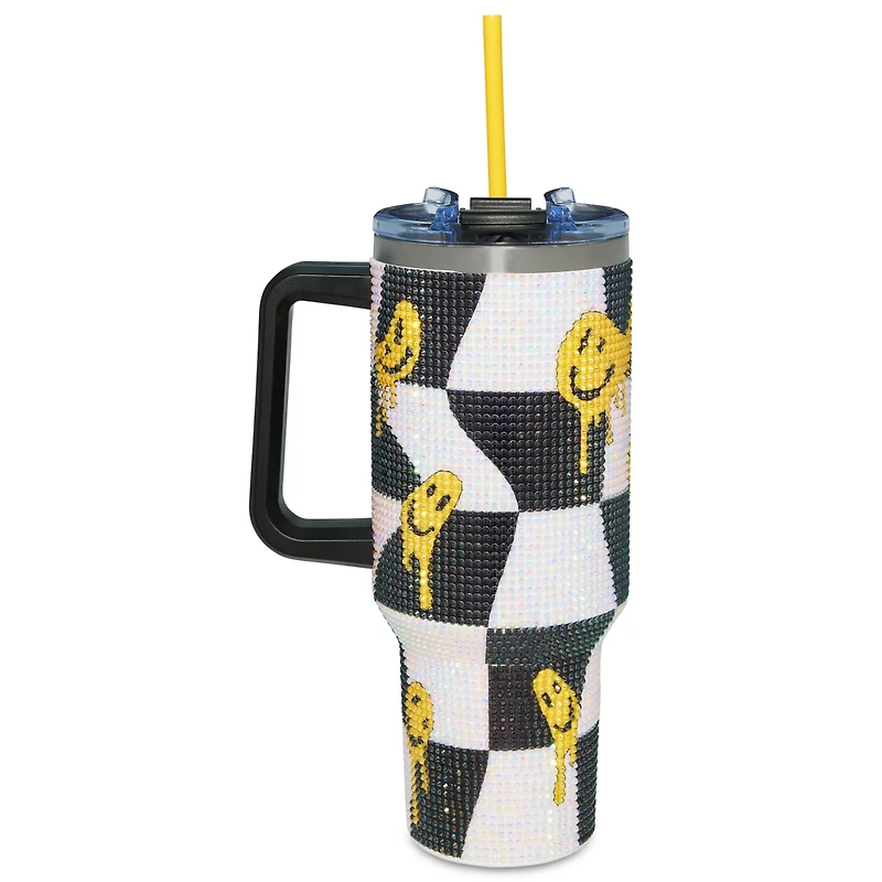 Melting Smiley Rhinestone Travel Tumbler with Straw - 40 oz.