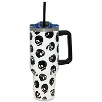 Black and White Glow in the Dark Skull Print Travel Cup with Straw - 40 oz.