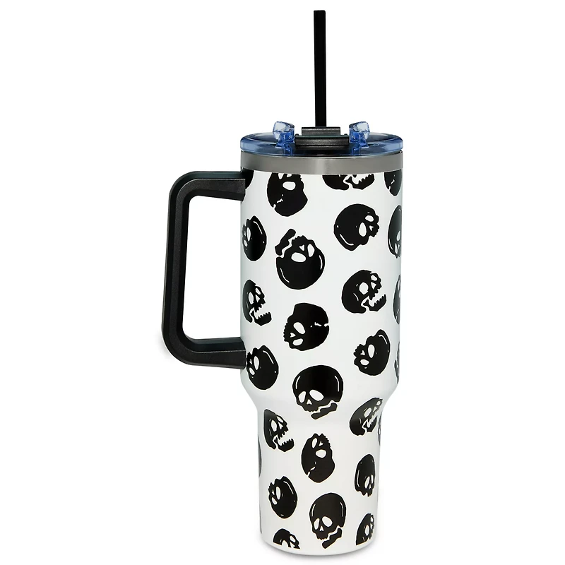 Black and White Glow in the Dark Skull Print Travel Cup with Straw - 40 oz.