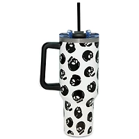 Black and White Glow in the Dark Skull Print Travel Cup with Straw - 40 oz.