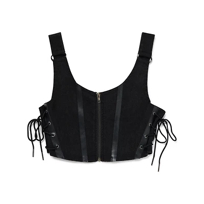Black Distressed Lace-Up Bralette