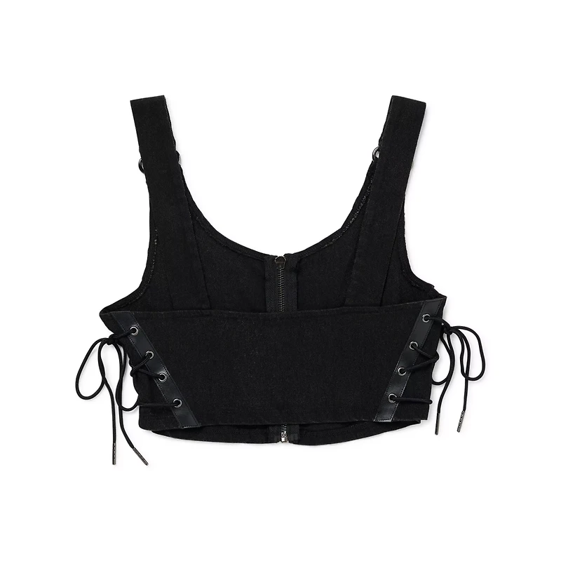 Black Distressed Lace-Up Bralette