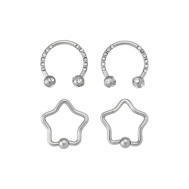 Multi-Pack CZ Star Captive Hoop and Horseshoe Rings 4 Pack - 16 Gauge