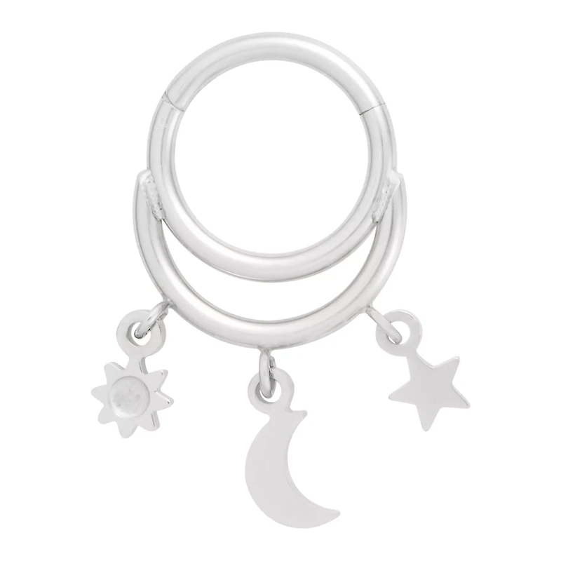 Moon and Star Dangle Double Hoop Hinged Septum Ring - 16 Gauge