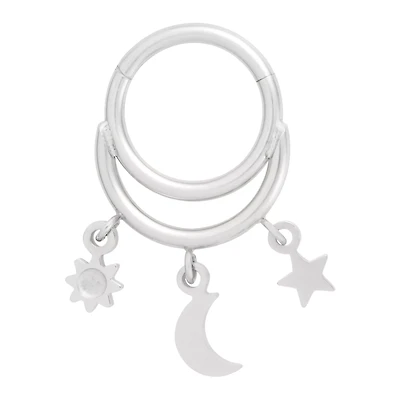 Moon and Star Dangle Double Hoop Hinged Septum Ring - 16 Gauge