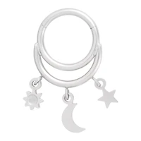 Moon and Star Dangle Double Hoop Hinged Septum Ring - 16 Gauge