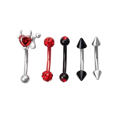Multi-Pack Red CZ Devil Diamond Heart Curved Barbells 5 Pack - 16 Gauge