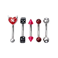 Multi-Pack Dice and Horned Heart Curved Barbells 5 Pack - 16 Gauge