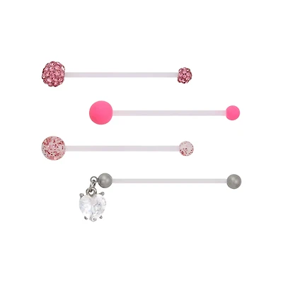Multi-Pack CZ and Pink Belly Rings 4 Pack - 14 Gauge