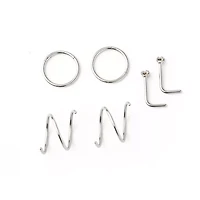 Multi-Pack CZ Pink L-Bend and Spiral Hoop Nose Rings 6 Pack - 20 Gauge