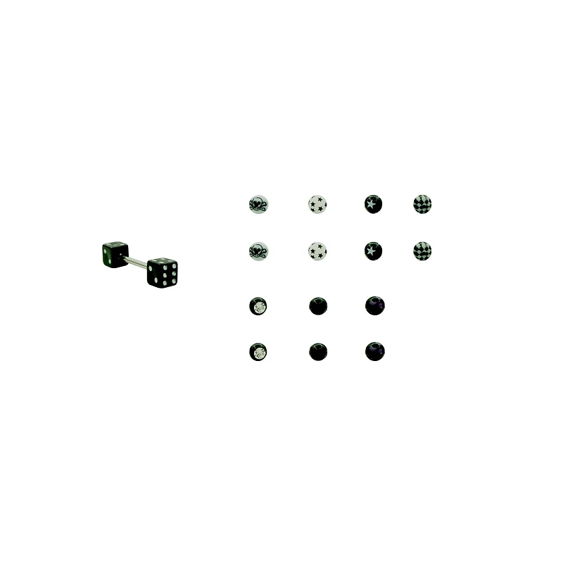 Dice Barbell with 14 Extra Ends - 14 Gauge